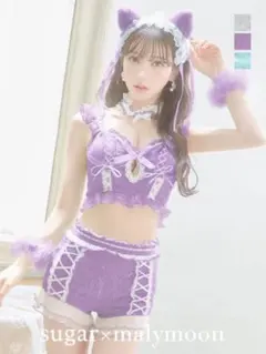 アニマルコスプレ衣装 猫耳付き 紫