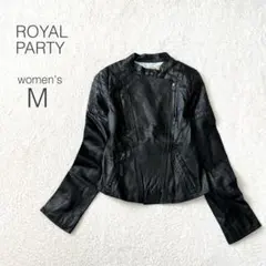 【ロイヤルパーティー】レザーライダースジャケット 長袖 フルジップ 豚革 黒 M