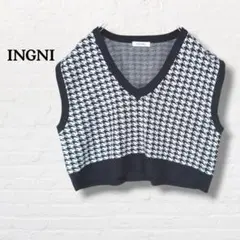 イング☆千鳥格子柄ニットベスト【M】白黒のサムネイル