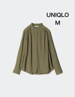 【UNIQLO】フリルブラウス カーキ（OLIVE）M