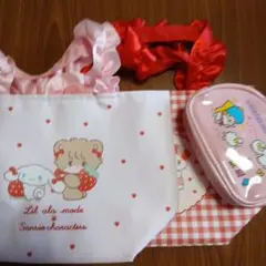 サンリオくじキキララキティシナモンリルアラモードランチバッグ ポーチ３点セット