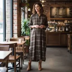 アーバンリサーチ ブラウンチェック長袖シャツワンピース