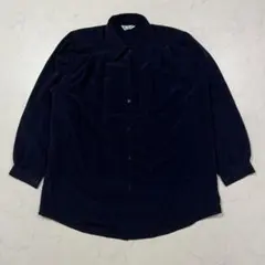 オフィスカジュアル シャツ ブラウス ネイビー プリーツ 通勤 秋 長袖 ポリ