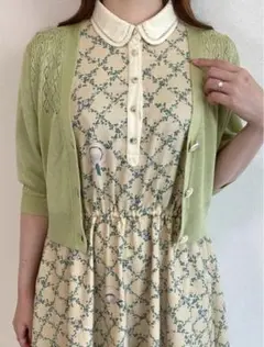 SAVONパッケージ釦透かし編み5分袖ニットカーディガン 新品タグ付き