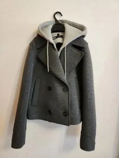 ZARA フード付きショートピーコート グレー XSのサムネイル