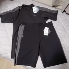 新品タグ付】PUMA ゴルフ 上下セット モックネック ハーフパンツ 黒 XL