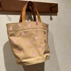 美品☆PASQUITON パスキートン ミニトートバッグ ベージュ ピンク刺繍