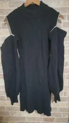 EMODA ブラック リブ編みニットワンピース