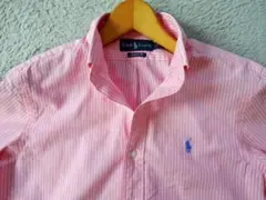 Ralph Lauren ピンク 半袖ストライプシャツ 日本M ラルフローレン