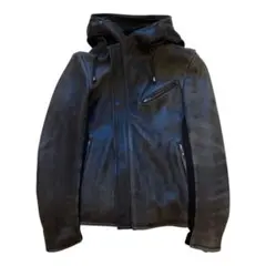 D&G フード ラムスキン レザージャケット 黒 Archive 斜めジッパー 