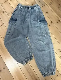 デニム カーゴパンツ サイドポケット バレルパンツ ジョガーパンツ LサイズGU