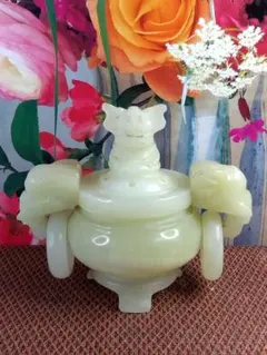 翡翠 中国 獅子彫刻 香炉 玉製 - メルカリ