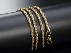 18K純金コーティング ステンレス編み込みロープフレンチロープネックレスチェーン