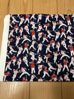 野球選手プリント 綿生地 ネイビー　106cm巾✖︎2m