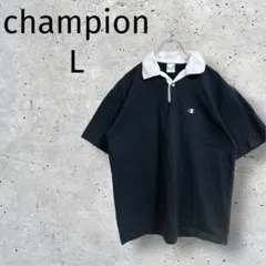 チャンピオン◆ポロシャツ/ロゴ入り/L/ブラック/定番アイテム/1819