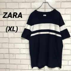 ZARA ザラ　ネイビー×白ライン　ゆるシルエット ボーダーTシャツ　紺