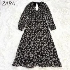 美品✨ZARA マキシワンピース XL 花柄 バルーンスリーブ カシュクール