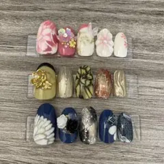 ネイルチップ　15個セット　成人式　卒業式　和　和風　和柄　振袖