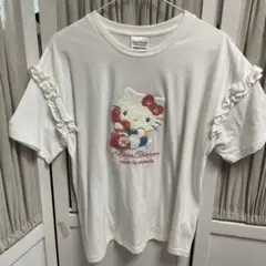 辻希美アンジュシャルム☆サガラ刺繍キティＴシャツ☆フリル袖☆Ｌサイズ☆【新品】