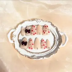 07 【現品】ネイルチップ さくらんぼ ちゅるん ガーリー 韓国 リボン