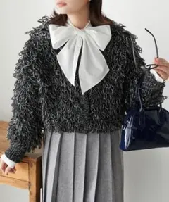 BONLECILL 2wayメランジループ編みクロップドニットカーディガン