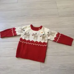 トナカイ柄ニットセーター 赤とクリーム