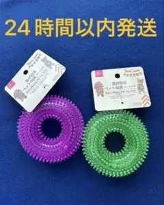 DAISO 犬用おもちゃ 紫・緑　リング型 ドーナッツ型　音が出るペット玩具のサムネイル