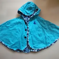 【最終値下げ】ミキハウス ターコイズ フード付き ベビーポンチョ