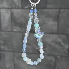 ハンドメイド スマホストラップ キーホルダー　キーリング　お花ビーズ