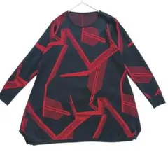 ソルトアンドシュガー お洒落 ワンピース 黒 赤 幾何学模様 長袖 チュニック