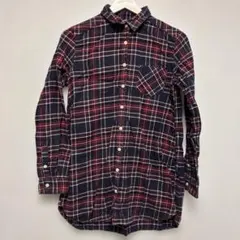 ネイビーとレッド　チェックシャツ　Lサイズ　ゆったりサイズ　長袖