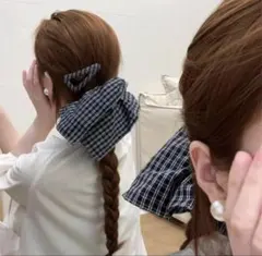 ストライプ柄 ヘアバウとクリップセット