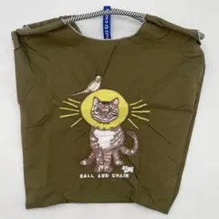 ★新品未使用★エコバッグ　買い物袋　Mサイズ　ボールアンドチェーン　猫　グリーン