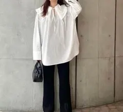 ジーナシス/ビックカラーブラウス/ホワイト/コットン100/Fサイズ/美品☘️