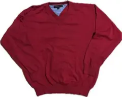 TOMMY HILFIGER 赤 Vネック セーター Lサイズ