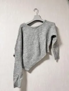 グレー アシンメトリー 長袖ニット