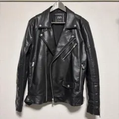 【美品】ZARA フェイクレザー ライダースジャケット ブラック M 40 ザラ