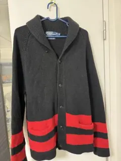 Polo by Ralph Lauren ラムウール カーディガン M 黒/赤