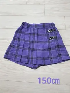 チェック柄スカートショートパンツ　パープル 150㎝