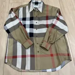BURBERRY シルク長袖シャツ L ベージュ系（送料込）