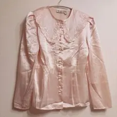 NILANI ピンク サテン 襟付き長袖ブラウス 海外古着