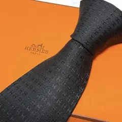 HERMES エルメス ネクタイ ファソネ ブラック 黒 H柄 H織 ジャガード