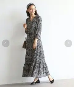 美品　anatelier 花柄カシュクールプリントワンピース　36