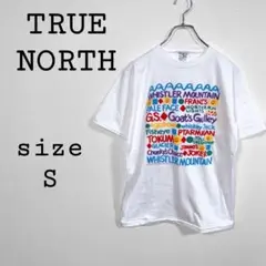 トゥルーノース 【S】Tシャツ ホワイト系 コットン 総柄 半袖 プリント