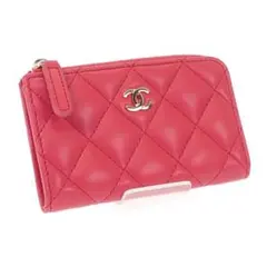 CHANEL マトラッセ キーリング付き コインケース ラムスキン ピンク