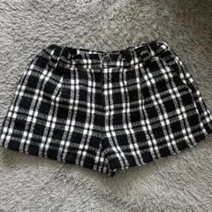 黒白チェック 半ズボン ウール混