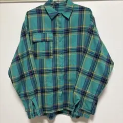 ターコイズ チェック柄 長袖シャツ