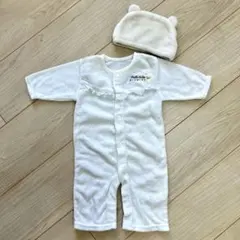 ホワイトロンパース&帽子セット 50-60