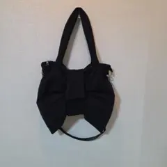 リボン型黒ナイロンショルダーバッグ noromoro