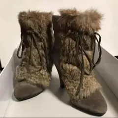 carino カリーノ ショートブーツ 本革 レディース ファー 毛皮 ラビット